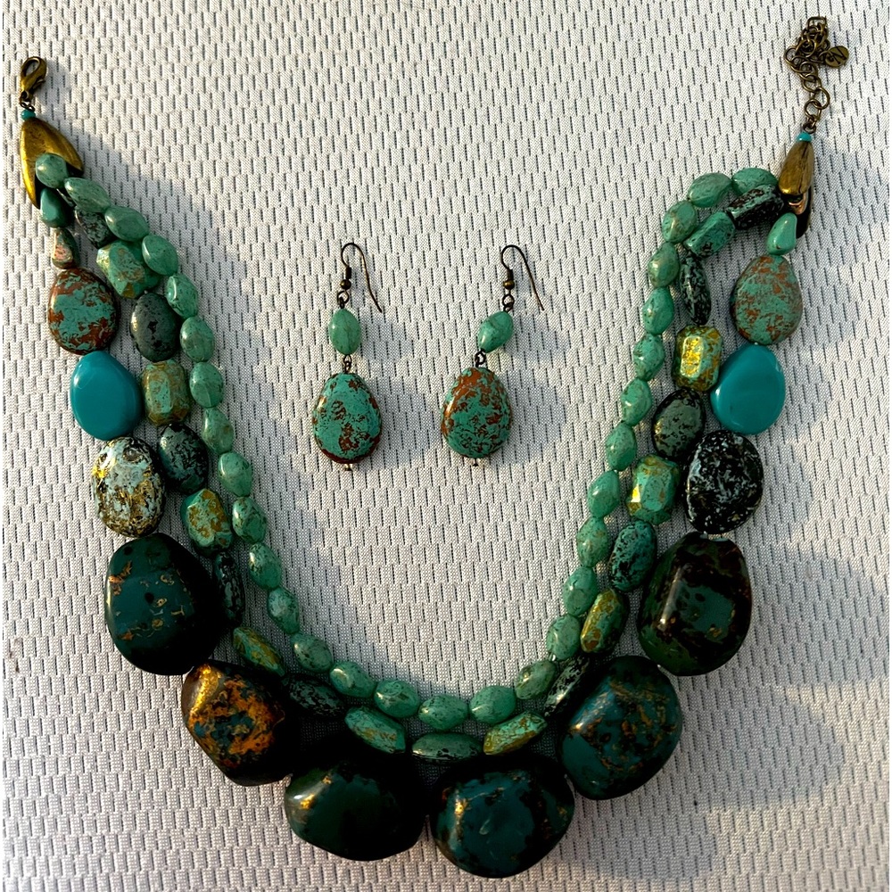 turquoise stone necklace with matching earrings